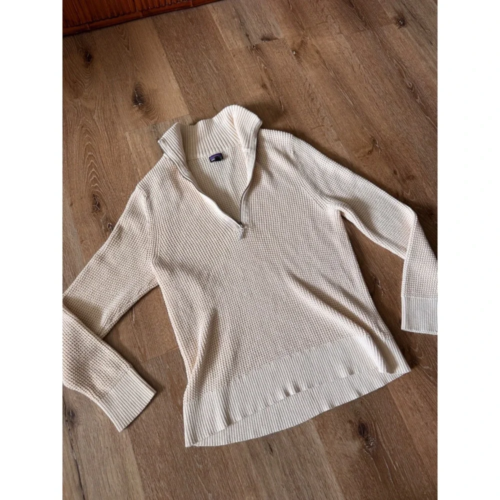 Patagonia Cream White Womens Ponderosa Pine Medium Knit‎ 1/4 Zip Sweater Size L